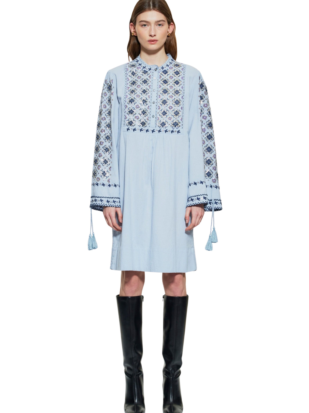 Robe courte brodée de sequins Joana - Blue