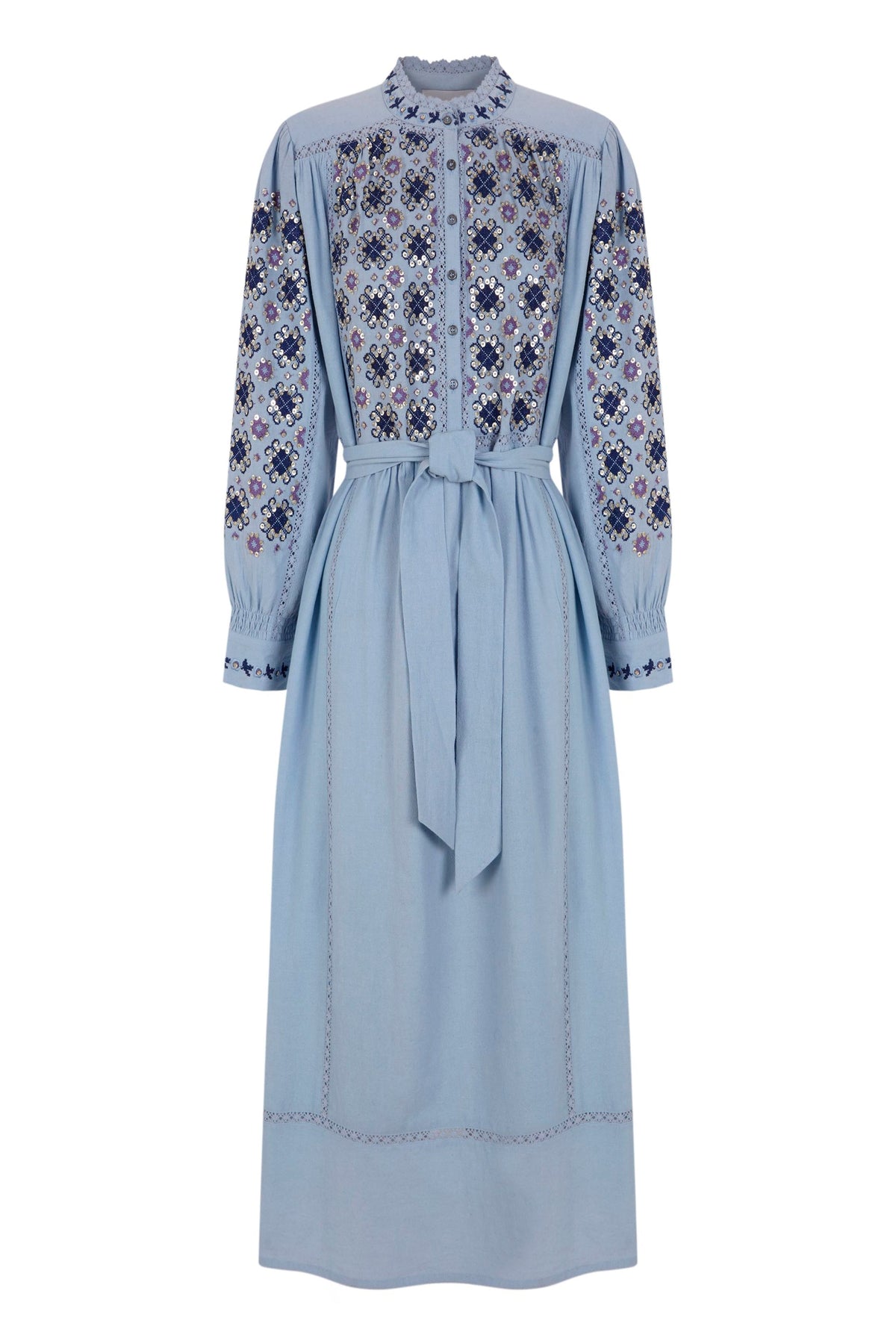 Robe longue brodée de sequins Joana - Blue