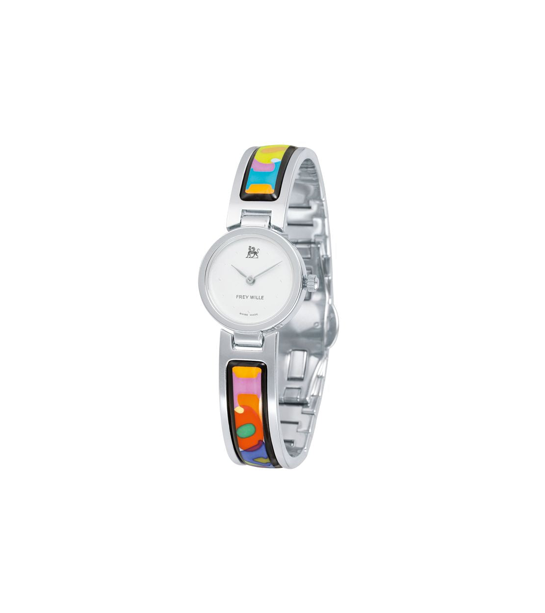 Montre Round en émail et plaqué au rhodium - Rose & orange & bleu