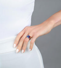 Bague Diva en émail et plaqué au rhodium - Rose & orange & bleu