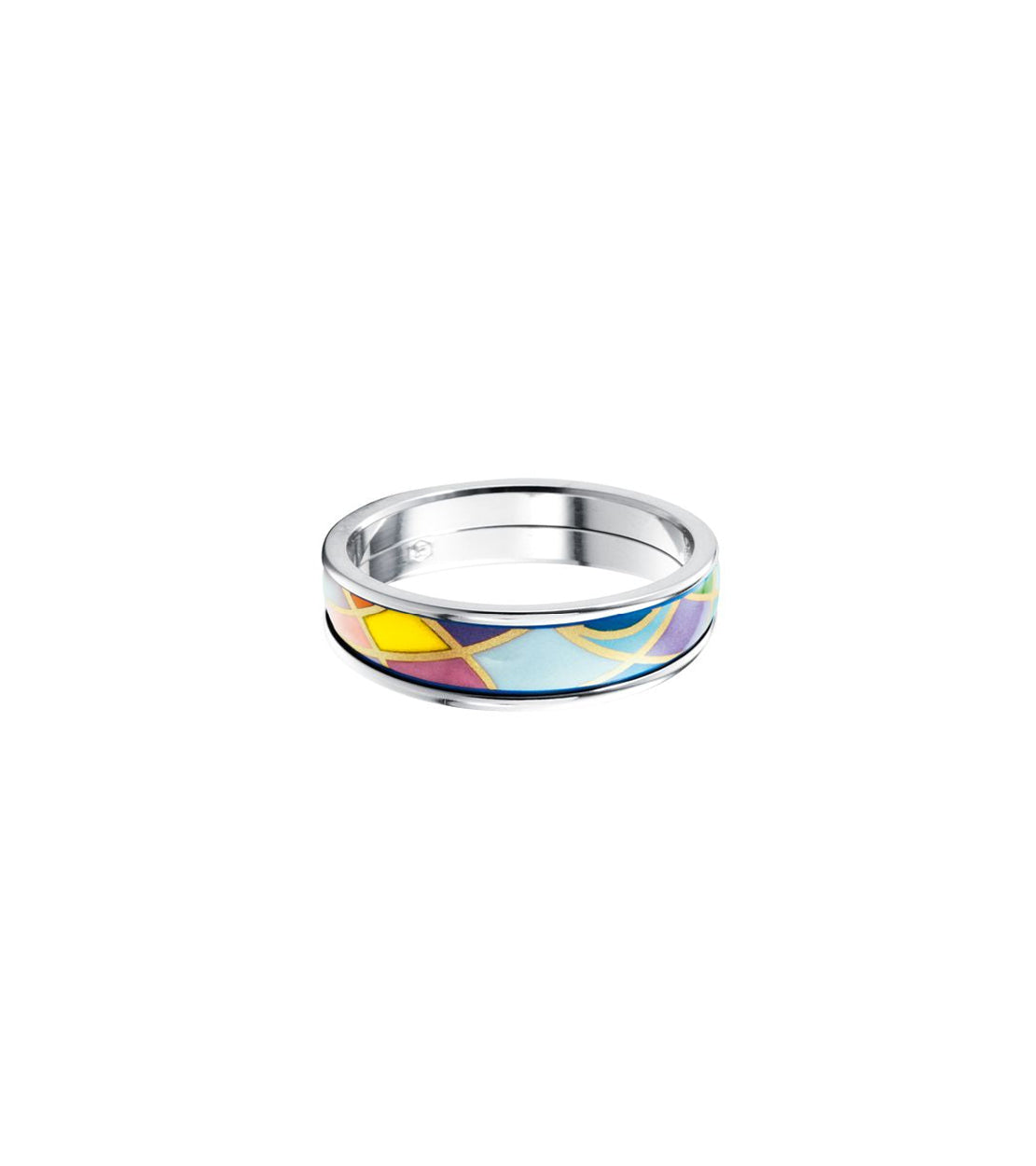 Bague Ultra en émail et plaqué au rhodium - Bleu & jaune & violet