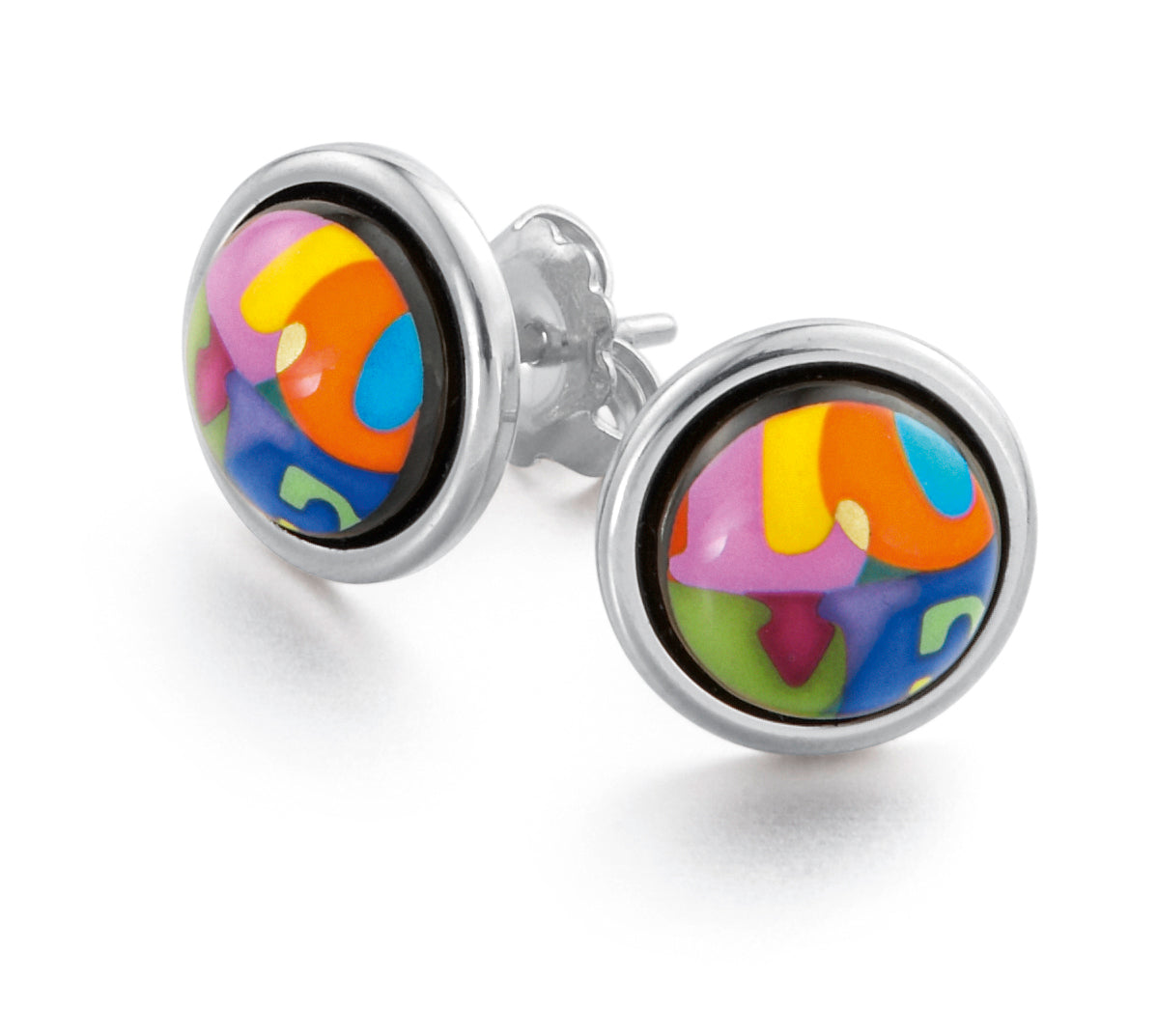 Boucles d'oreilles Cabochon plaquées au rhodium - Multicolore
