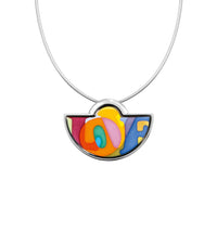 Collier Half-round big en émail et plaqué au rhodium - Orange & bleu & vert