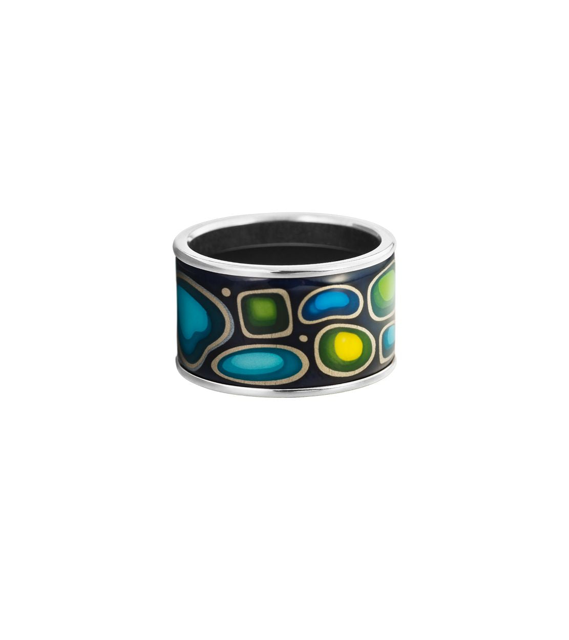 Bague Diva en émail et plaqué au rhodium - Bleu marine, Vert & Jaune