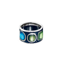 Bague Diva en émail et plaqué au rhodium - Bleu marine, Vert & Jaune