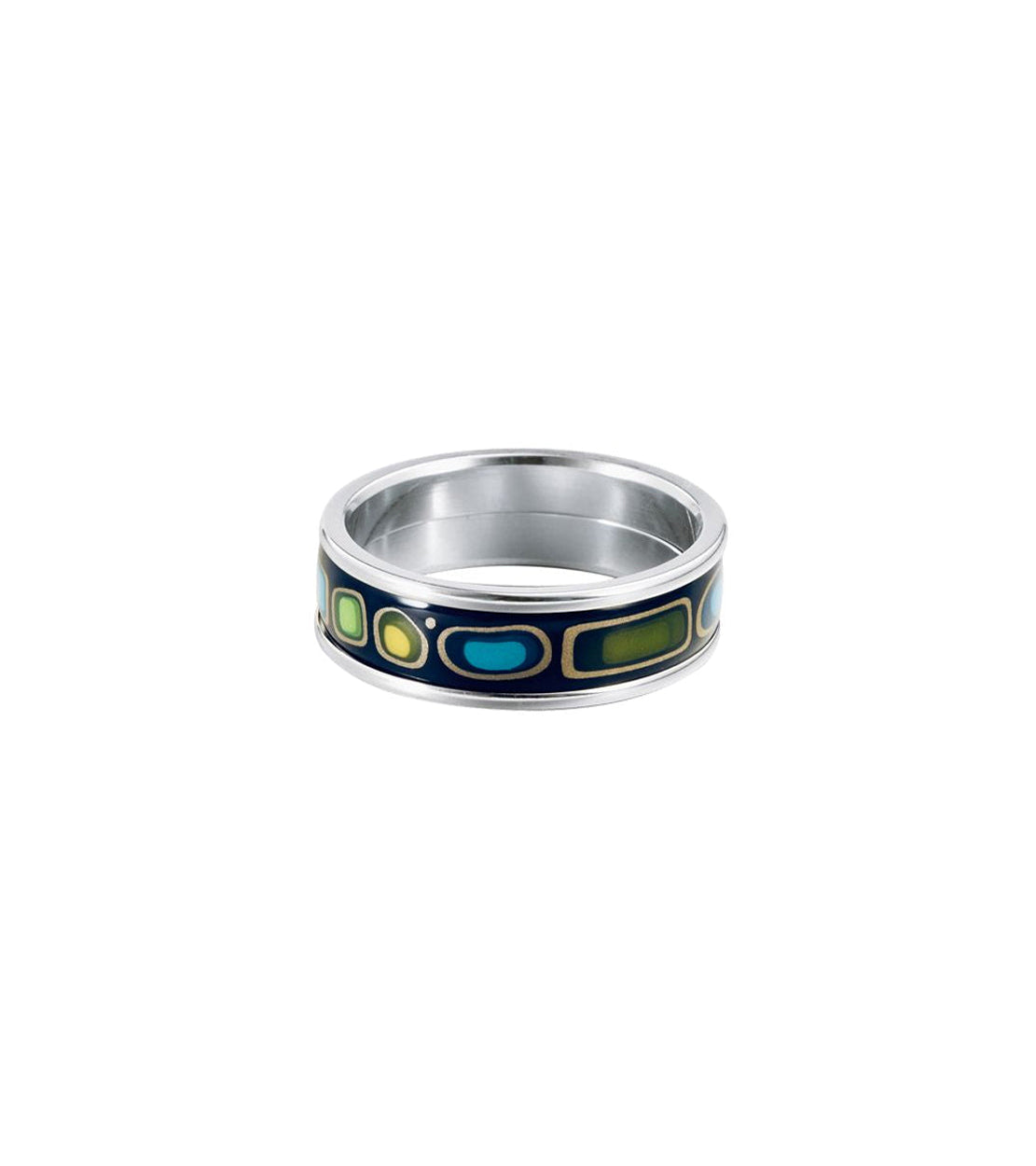 Enamel and rhodium-plated Ultra ring - Navy Blue, Green & Yellow