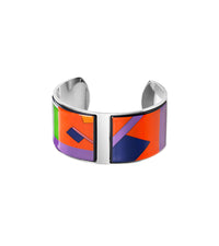 Manchette Aphrodite en émail et plaqué au rhodium - Orange & violet & bleu