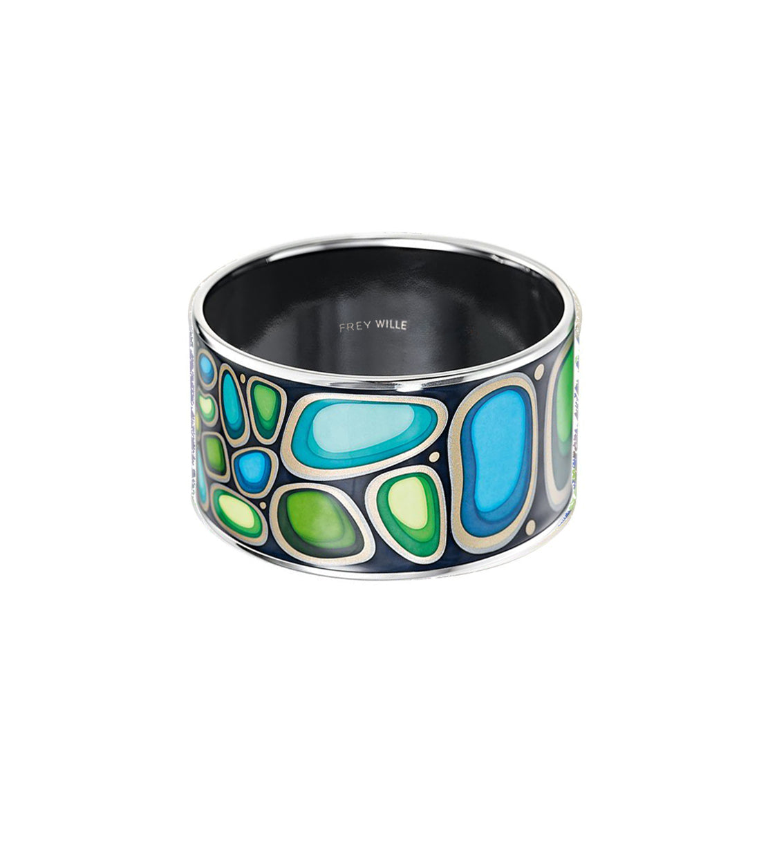Manchette Diva en émail et plaqué au rhodium - Bleu marine, Vert & Jaune