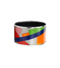 Manchette Diva en émail et plaqué au rhodium - Gris & orange & rouge