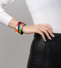 Manchette Diva en émail et plaqué au rhodium - Gris & orange & rouge