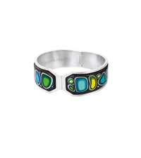 Manchette Contessa en émail et plaqué au rhodium - Bleu marine, Vert & Jaune