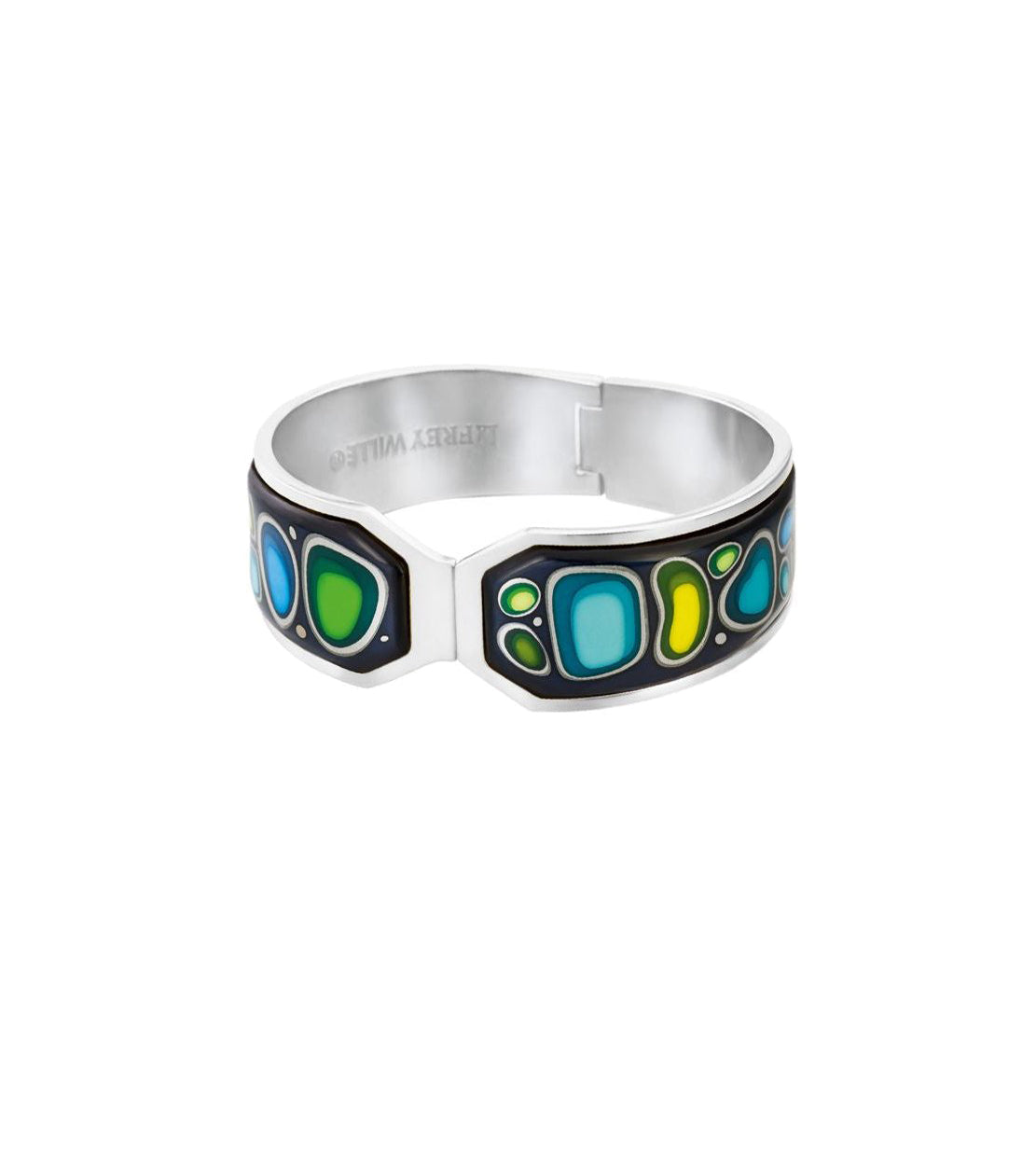 Manchette Contessa en émail et plaqué au rhodium - Bleu marine, Vert & Jaune