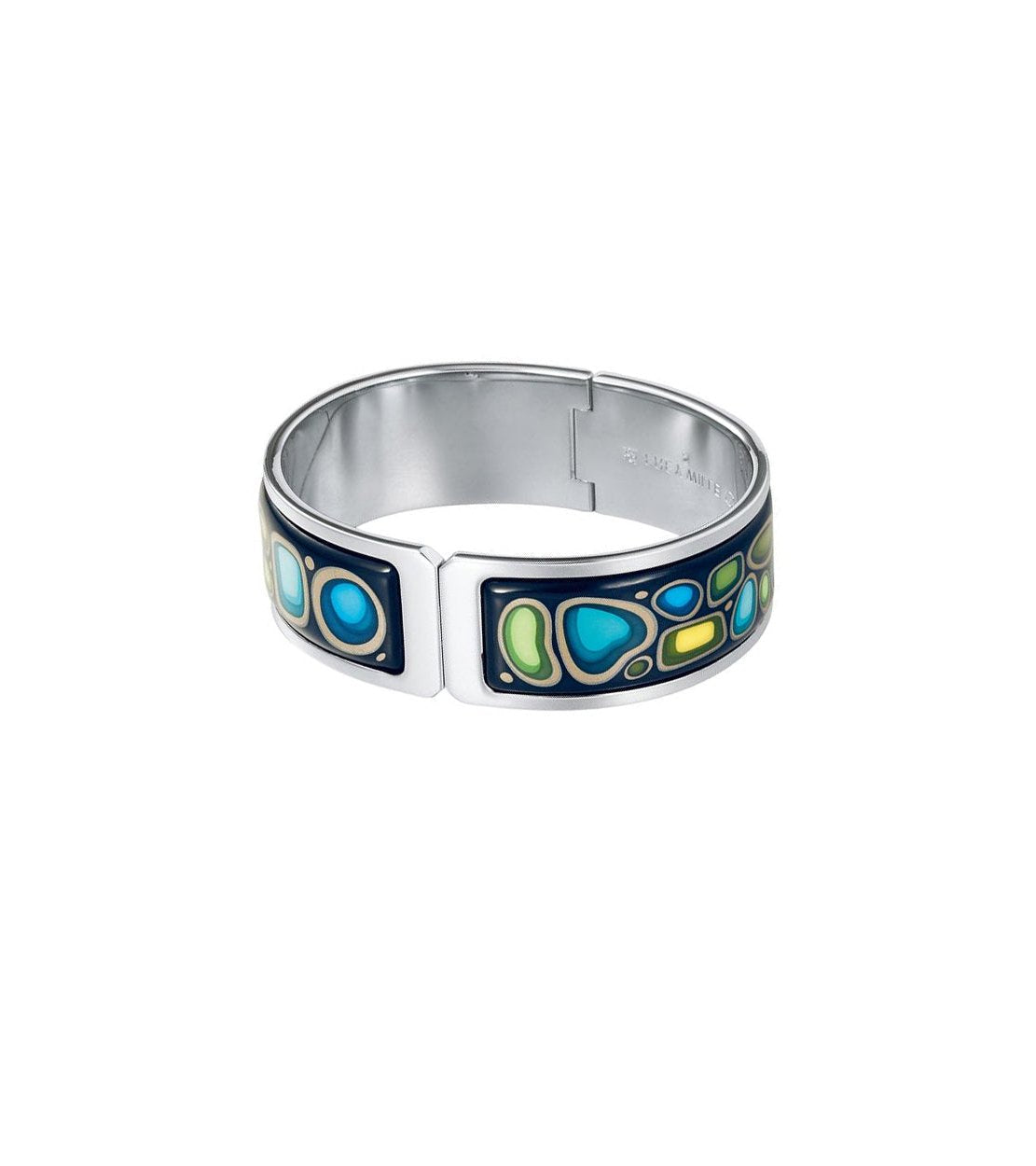 Manchette Regina en émail et plaqué au rhodium - Bleu marine, Vert & Jaune