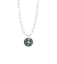 Collier Luna Piena en émail et plaqué au rhodium - Bleu, vert & Jaune