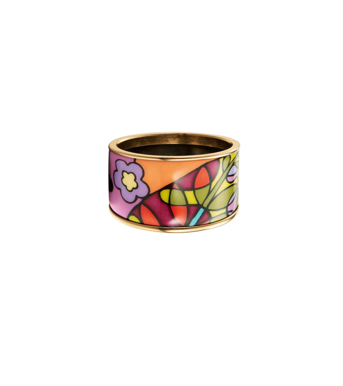 Bague Diva en émail et décoré à l'or - Vert & rose & violet