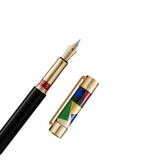 Stylo plume en émail et décoré à l'or - Orange & rouge & bleu