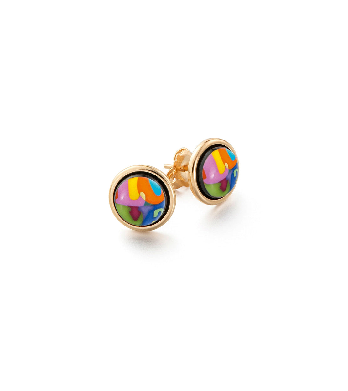 Boucles d'oreilles Cabochon plaqué à l'or 24 carats - Multicolore