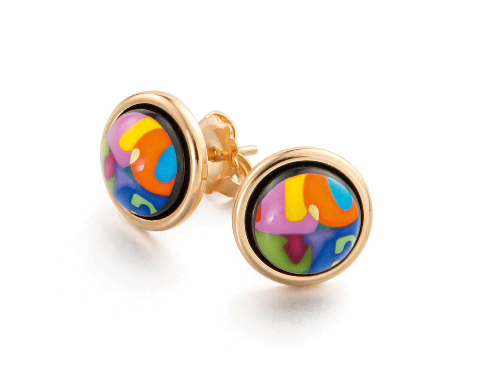 Boucles d'oreilles Cabochon plaqué à l'or 24 carats - Multicolore