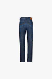 Pantalon droit à surpiqûres en denim - Bleu