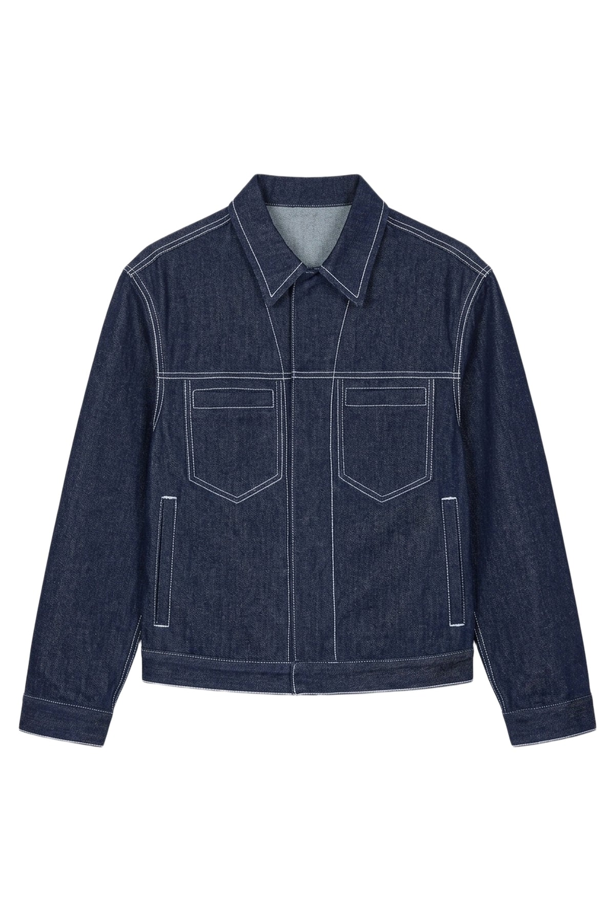 Veste à surpiqures constrastées en denim - Ink