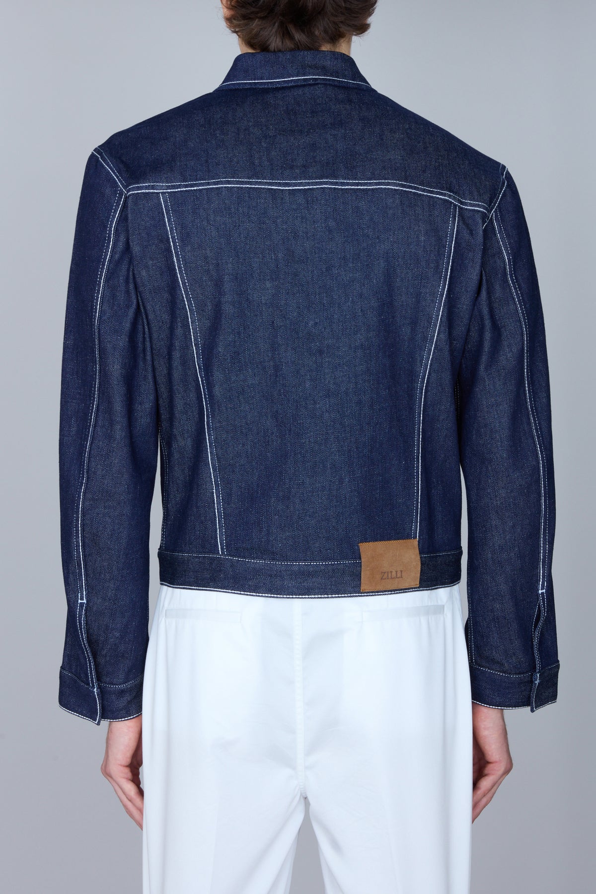 Veste à surpiqures constrastées en denim - Ink