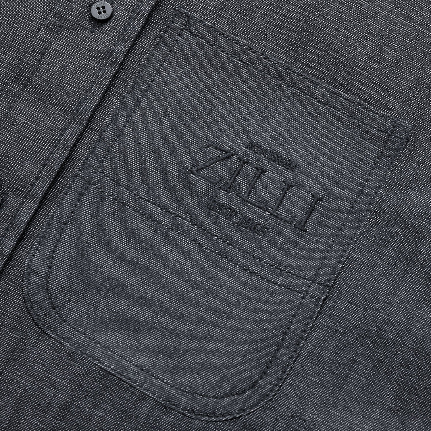 Embroidered shirt with patch pocket - Grey