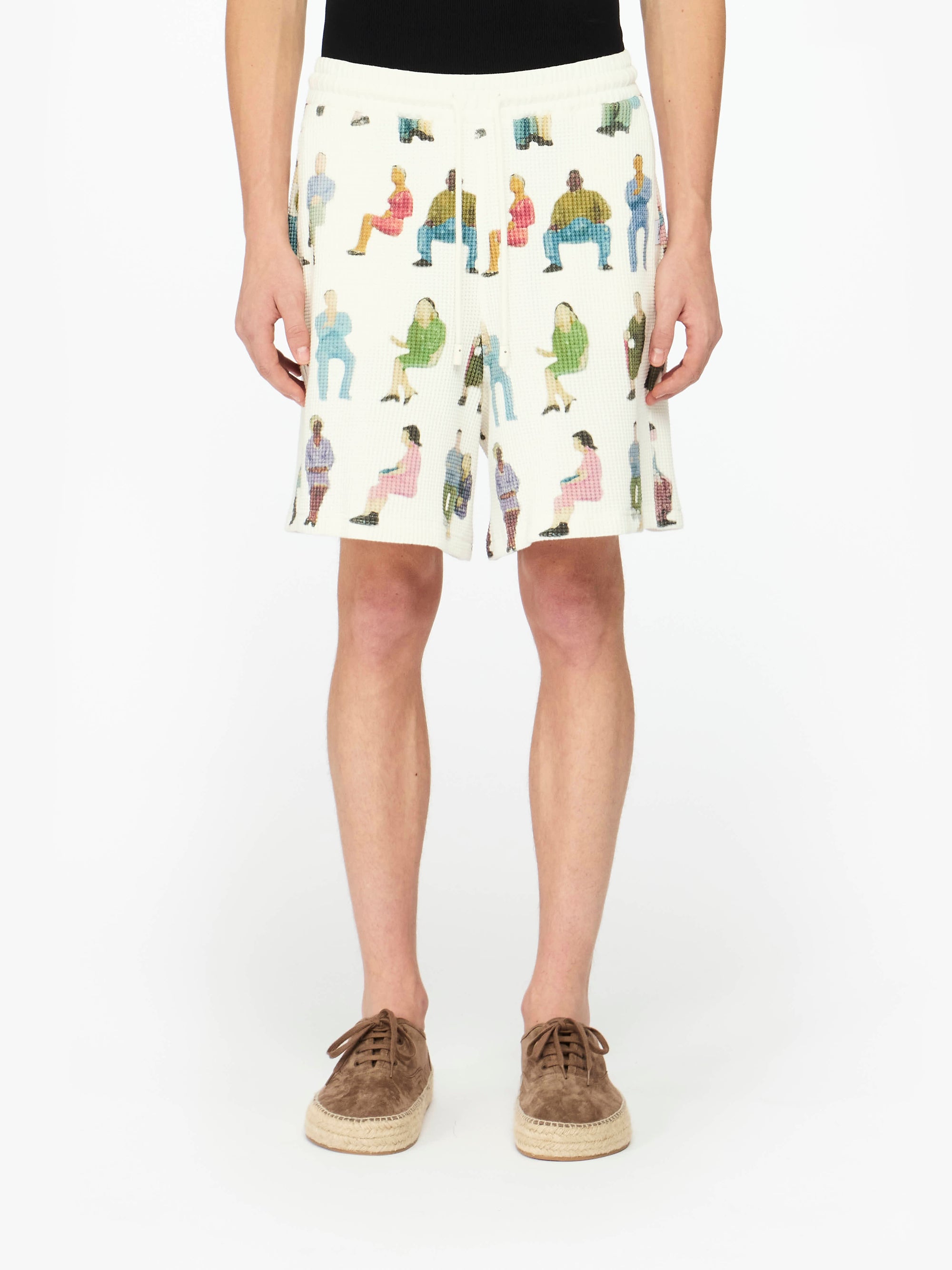 Short En Tissu Gauffré Imprimé - White