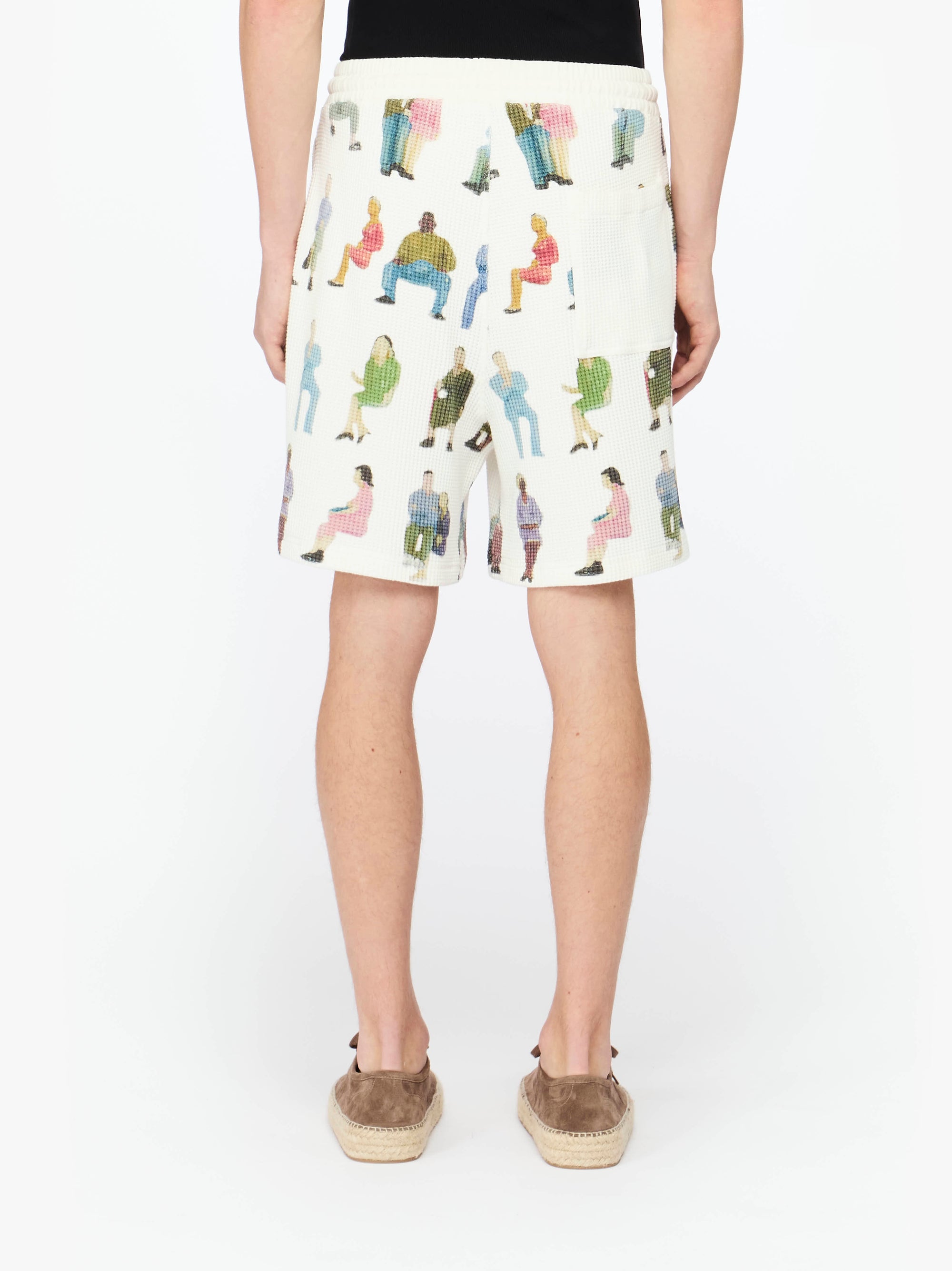 Short En Tissu Gauffré Imprimé - White