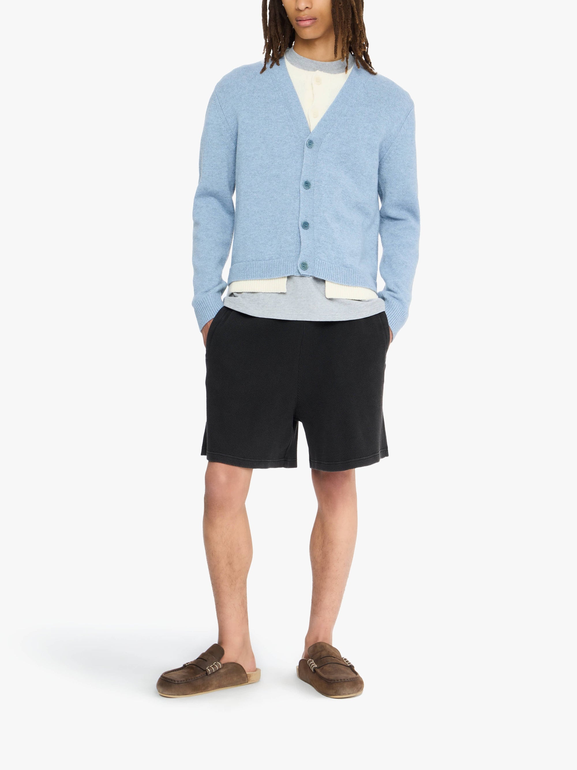 Short En Tissu Waffle Teint En Pièce - Washed Black