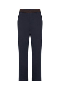 Pantalon droit à taille élastiquée - Bleu & Marron