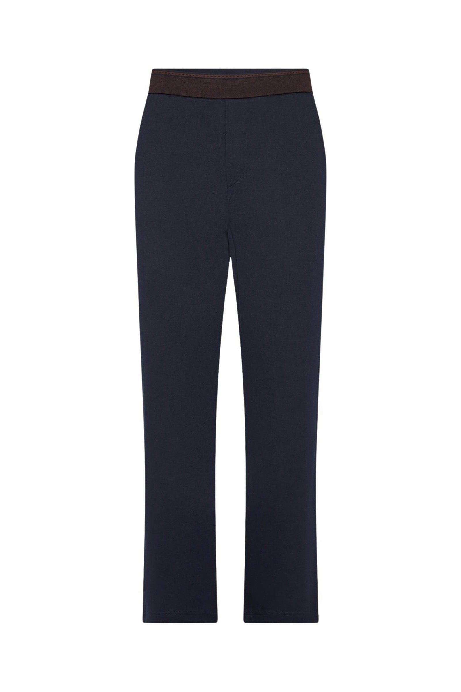Pantalon droit à taille élastiquée - Bleu & Marron