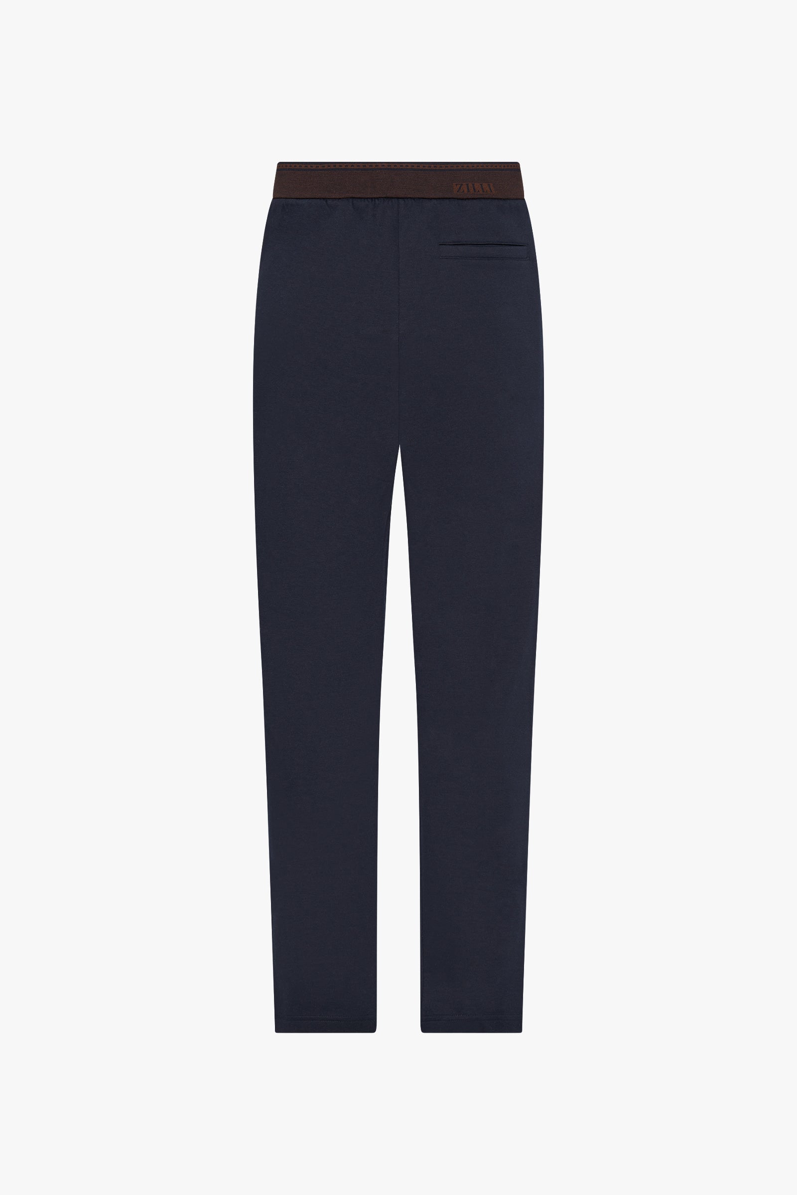 Pantalon droit à taille élastiquée - Bleu & Marron