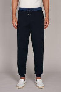 Pantalon de survêtement à ceinture rayée en soie - Dark Navy