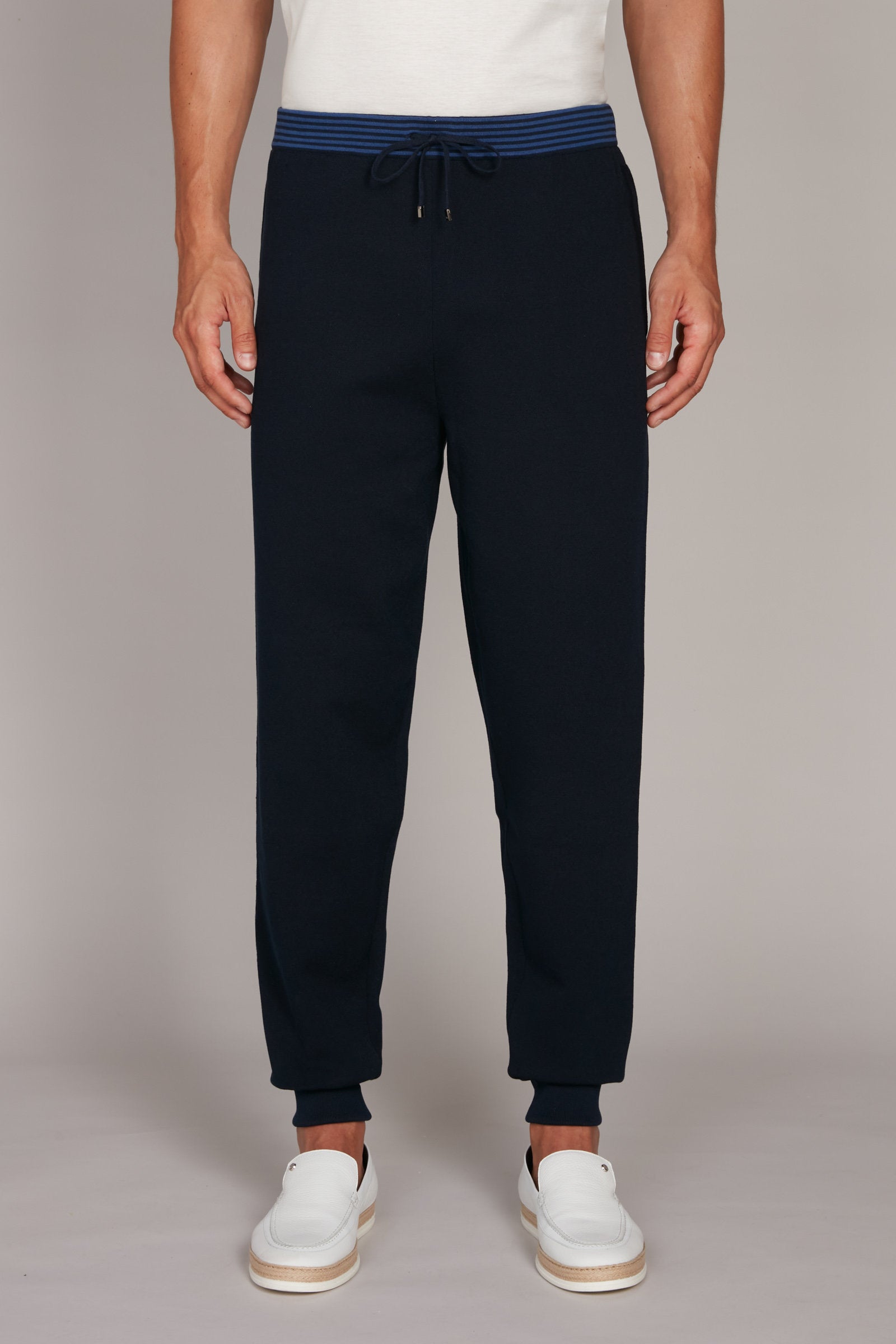 Pantalon de survêtement à ceinture rayée en soie - Dark Navy