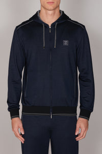 Sweat à capuche zippé en soie mélangée - Bleu