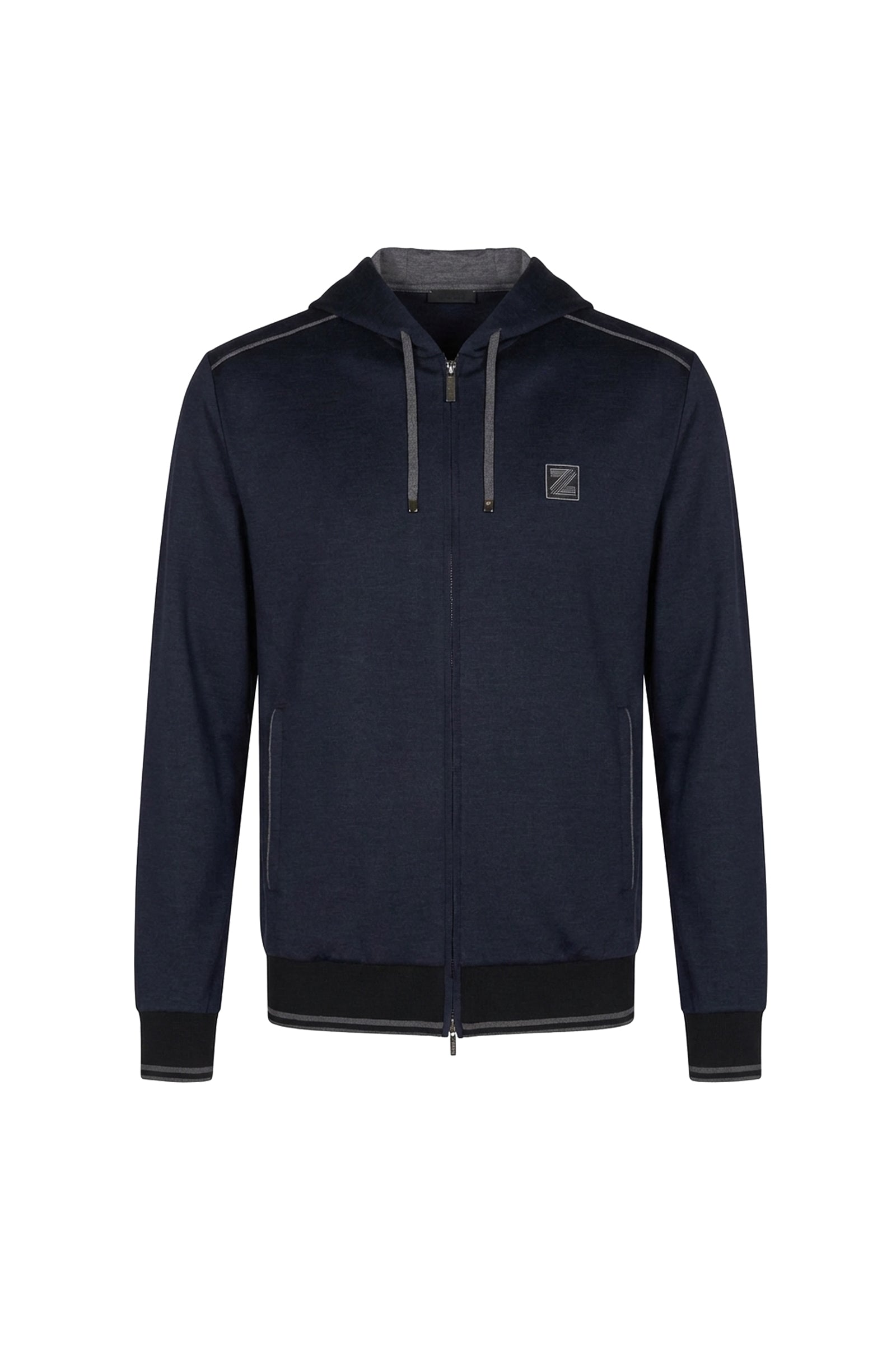 Sweat à capuche zippé en soie mélangée - Bleu