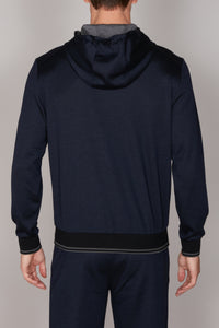Sweat à capuche zippé en soie mélangée - Bleu