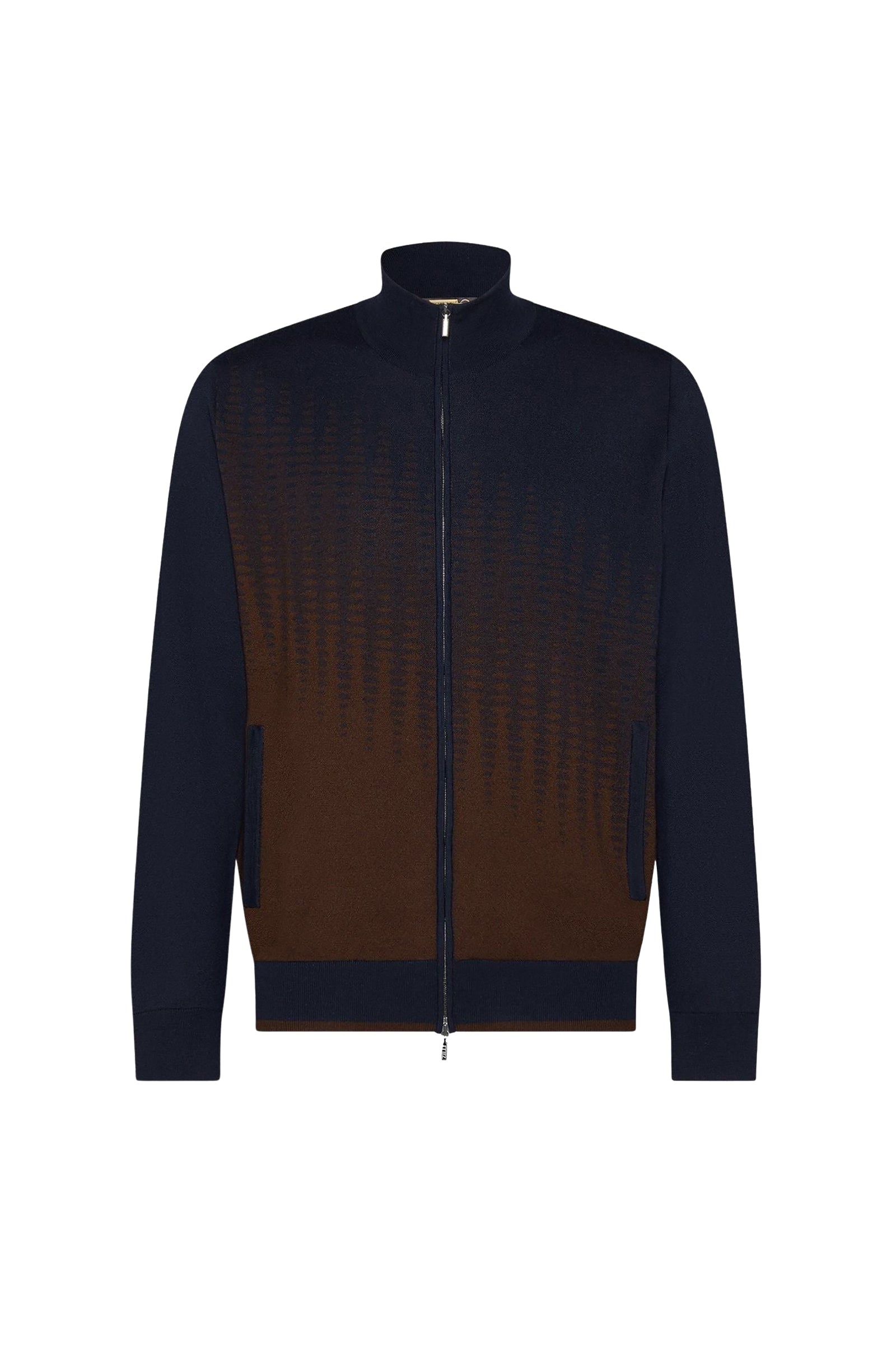 Veste à motif dégradé en laine - Bleu & Marron