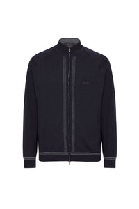 Gilet zippé brodé en laine - Bleu & Gris