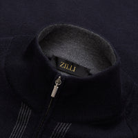 Gilet zippé brodé en laine - Bleu & Gris