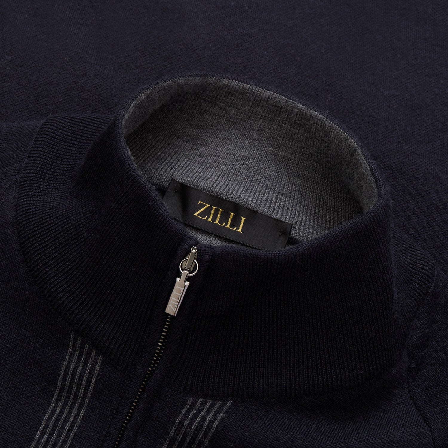 Gilet zippé brodé en laine - Bleu & Gris