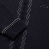 Gilet zippé brodé en laine - Bleu & Gris