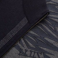Gilet zippé brodé en laine - Bleu & Gris