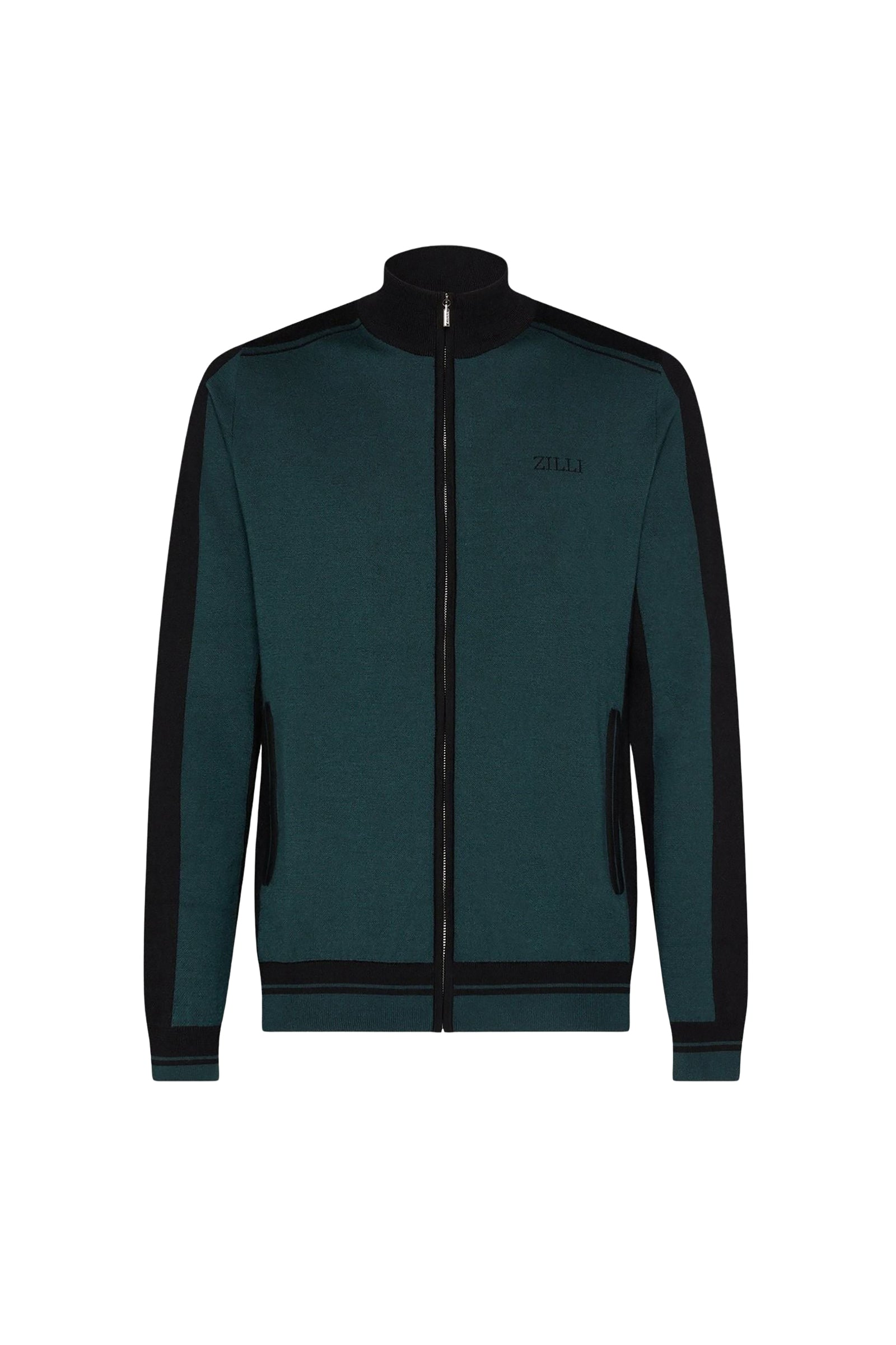 Cardigan zippé à empiècem en cachemire - Vert & Noir
