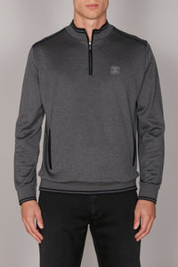 Sweatshirt à col zippé en soie mélangée - Gris & Noir