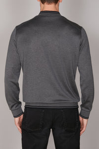 Sweatshirt à col zippé en soie mélangée - Gris & Noir