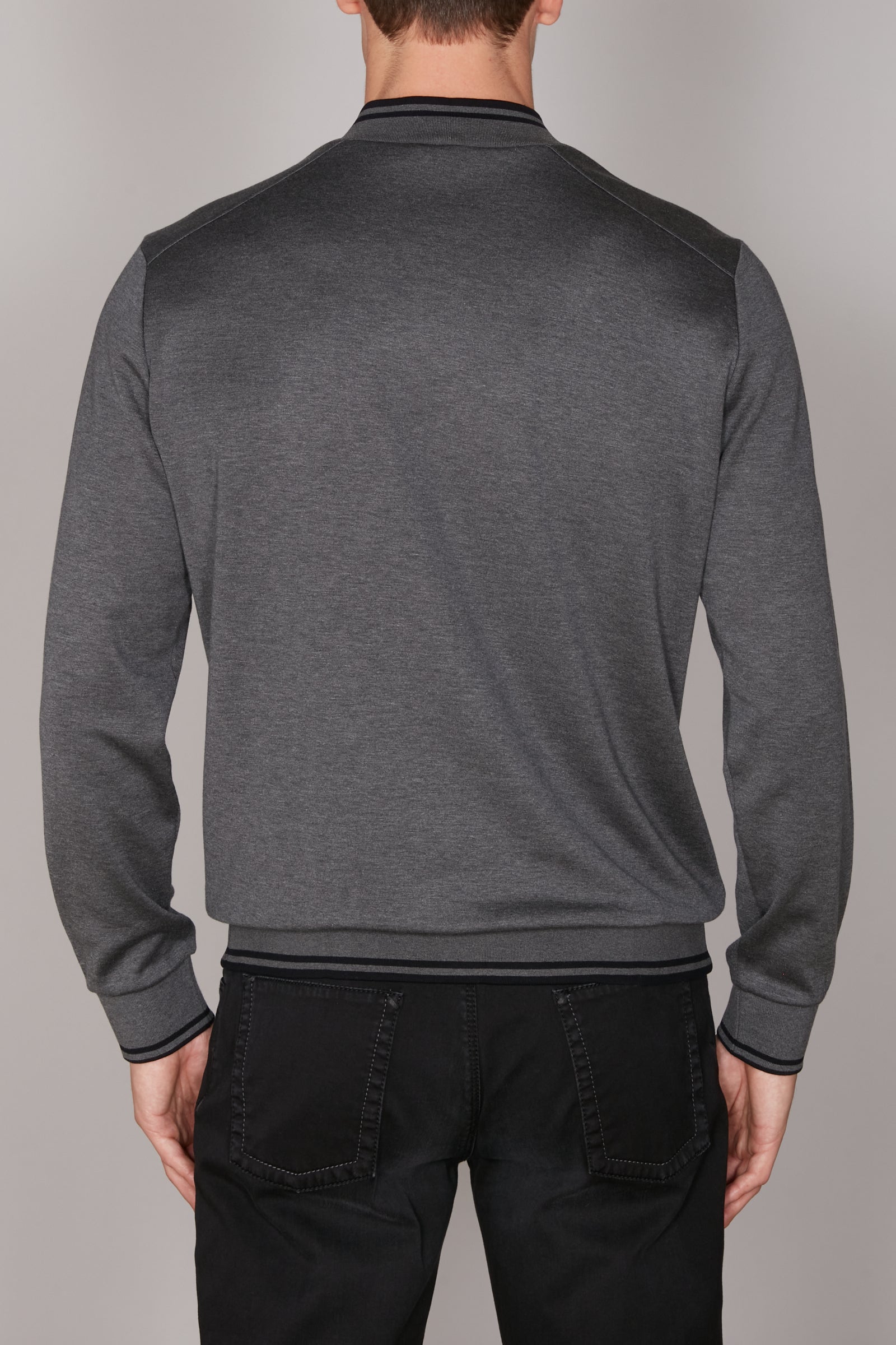 Sweatshirt à col zippé en soie mélangée - Gris & Noir