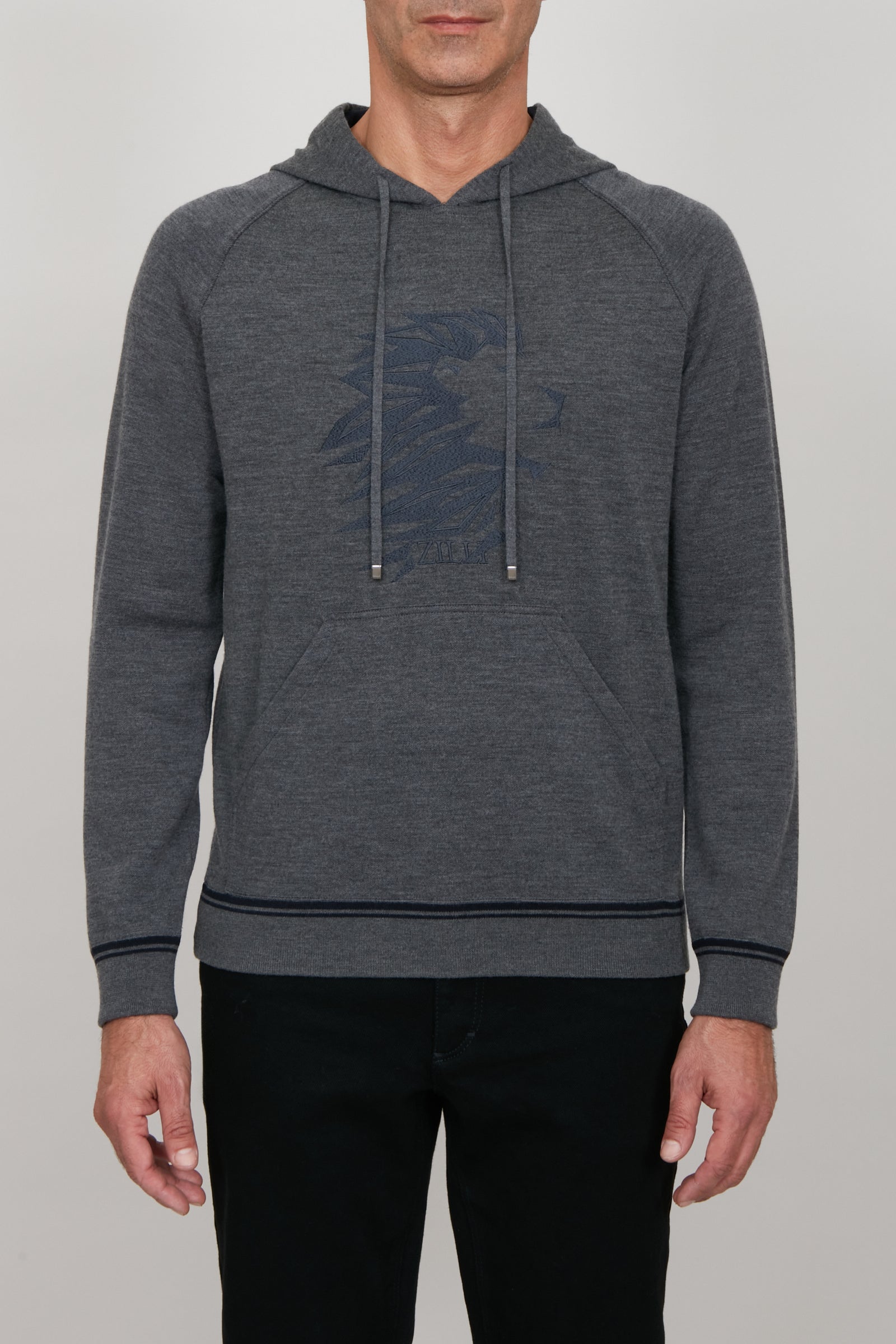 Sweat à capuche avec motif graphique en laine - Gris