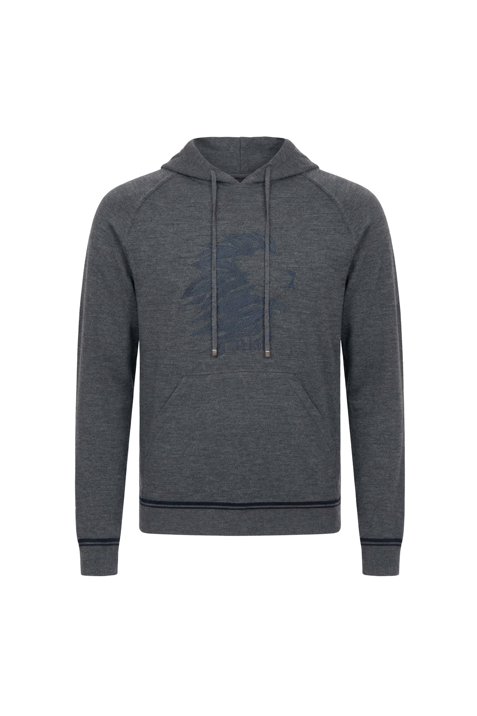 Sweat à capuche avec motif graphique en laine - Gris