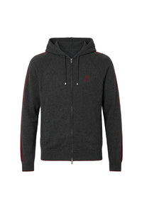 Hoodie zippé à bandes en cachemire - Gris & Bordeaux
